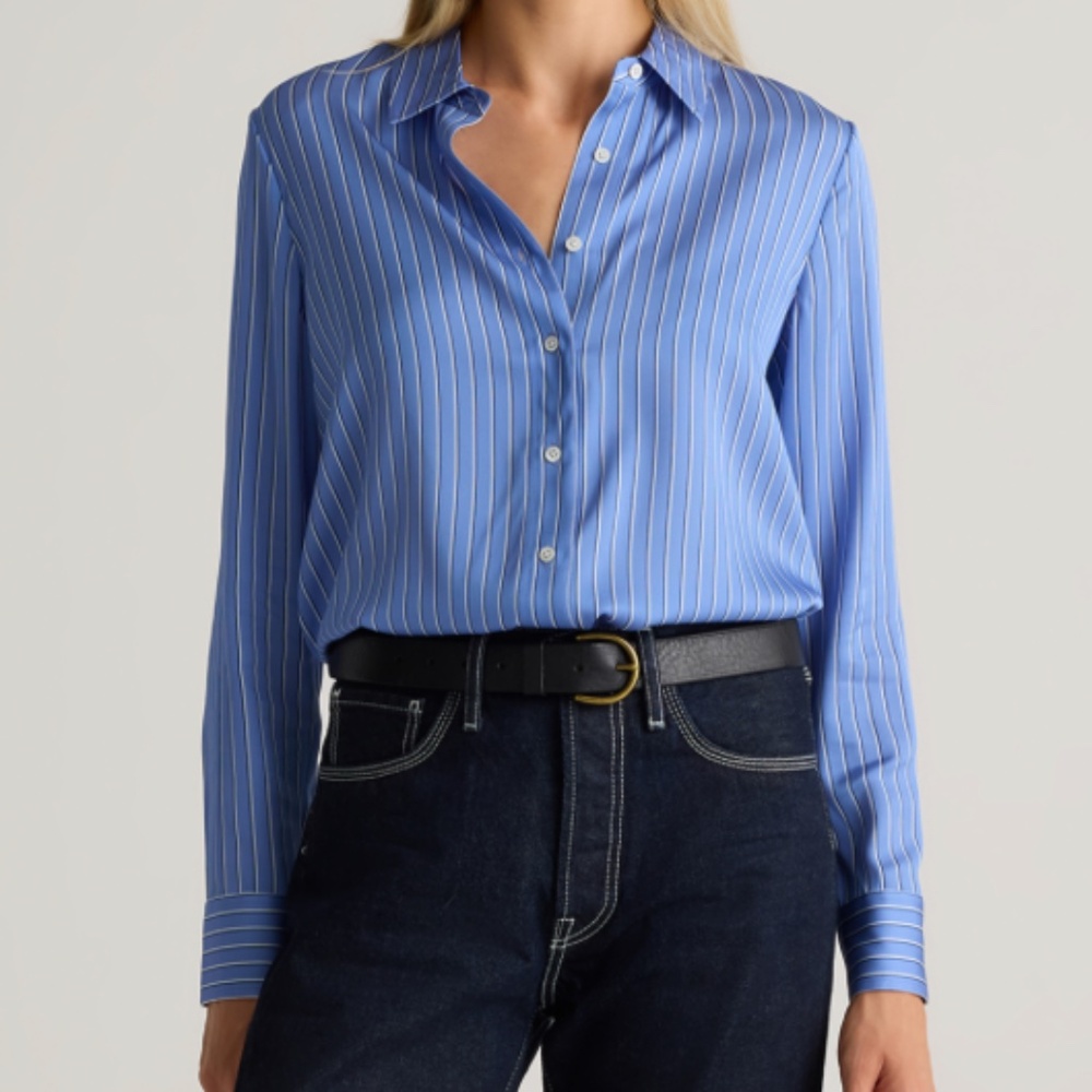 Quince Washable Stretch Silk Blouse, Size Large